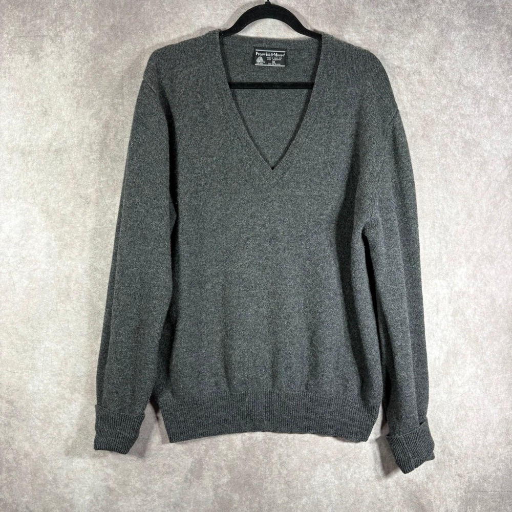 Preswick & Moore Sweater‎ Mens Size XL Gray 100% Lambswool V-Neck Classic Preppy